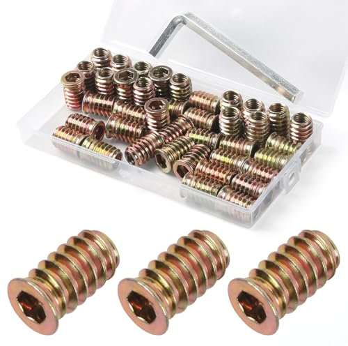 BOUMVID Insert Fileté Bois M8 x 20mm, 40 Pièces Douille Filetée Visser Inserts Écrous à Zinc, Insert D'écrou Borgne Metal Ecrou Hexagonal, Intérieur Manchons a Visse Vis Tête, pour Meubles en Bois