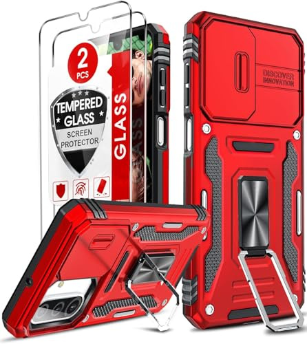 LeYi Handyhülle für Samsung Galaxy A26 5G Hülle[2 Displayschutzfolie Glas] Militärschutz Stoßfest Kameraschutz Handy Hüllen mit Ring Halterung Schutzhülle Outdoor Stoßfest Cover A 26 5 G Case Rot