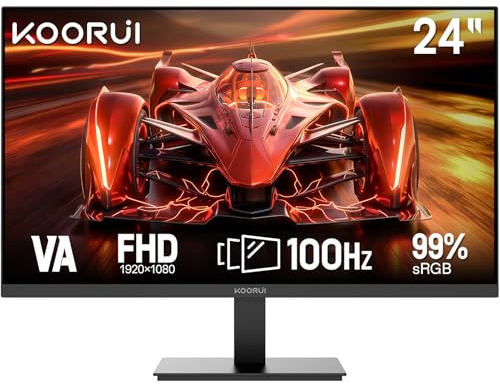 KOORUI - Monitor para juegos, 61 cm (24 pulgadas), IPS FHD de 120 Hz (1920 x 1080P), sRGB 99% compatible con monitores de ordenador Freesync VESA HDMI y conectores VGA E2411H