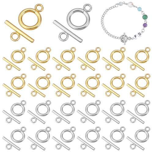 PH PandaHall 30 Sätze Knebelverschlüsse 12mm OT Verschlüsse 304 T Stab Verschlüsse Aus Edelstahl Verschlussclip Für Halsketten Armbänder Schmuck DIY Basteln