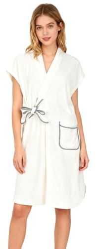 ITODA Peignoir de Bain Femme à Manches Courtes avec une Poche Robe de Chambre Absorbante avec Corde à Nouer Peignoir de Sauna pour Douche Spa Piscine Sortie de Bain Vêtement de Nuit, Taille unique