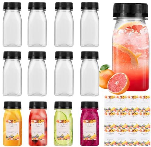 winbest 12 Pièces Bouteilles en Plastique, 120 ml Mini Bouteille Jus de Fruit Shot Bouteilles Vides Réutilisables Bouteille Plastique pour Conserver des Jus, Milkshakes avec 1 Entonnoir