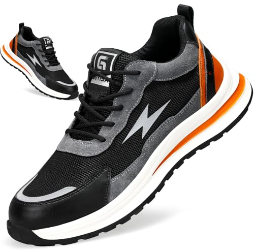 LAoutun Safety Trainers Mens Work Shoes Lightweight Steel Toe Cap Trainers Comfortable Work Trainers Pucture Proof Steel Toe Boots Industrial Safety Sneakers for Men