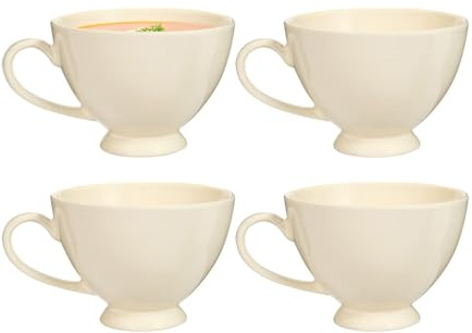 Dibor Large Soup Bowl Mugs Set of 4 600ml/20oz Crockery Gift Set (Cream) | Dishwasher Safe, Microwave Safe, Footed Mug, Soup Bowl Breakfast, Lunch, Dinner, Stoneware, Ceramic, Large
