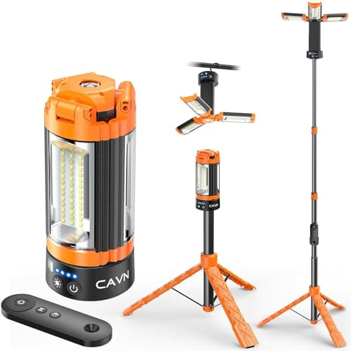 CAVN Rechargeable Camping Lights with Remote, Cordless Telescopic Lantern | 2200 Lumens, 5 Lighting Modes, 3 Adjustable LED Light Heads, Magnetic Base & Hanging Hook, for Garage & Outdoor