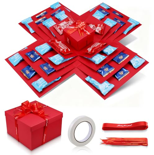 Zourglow 5-Lagige Wiederverwendbare Überraschung Box, Rot | Kreative Explosionsbox Geburtstag, DIY Papier Geschenkbox für Weihnachten, Jubiläum, Valentinstag Surprise Überraschungsbox
