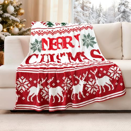 JOTOM Weihnachten Kuscheldecke, Flauschig Weihnachtsdecke 130x150cm, Warm Wohndecke Sofaüberwurf Decke für drinnen, draußen Couchdecke Sofadecke Weihnachtsdeko