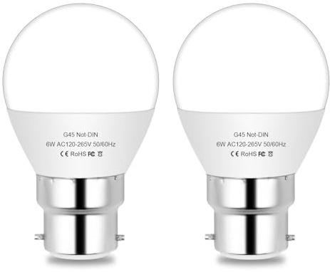 BROLSKUN B22 Bayonet LED 6W Golf Ball 60W Equivalent Warm White B22 Small LED Light Bulbs Bayonet Fitting Compact Size Desk Lamp Bedroom Lights 220V Non-dimmable (2 Pack)