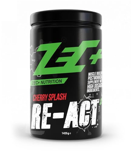ZEC+ RE ACT 2.0 Post Workout Drink – Hochwertiges Kombination aus Molkeneiweißisolat, Kohlenhydratmatrix, Aminosäurenkomplex, Adaptogenen Pflanzenextrakten, All in One Workout Shake (Cherry Splash)