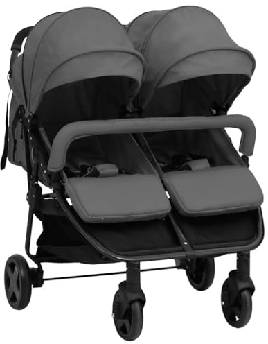 Refined Geschwisterwagen 2 in 1 Doppelkinderwagen Zwillingswagen Faltbar Dunkelgrau und Schwarz Stahl