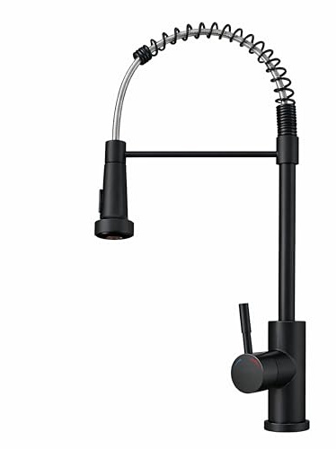 MELTA.® Robinet Cuisine Noir Mat avec Douchette Extractible – Mitigeur Évier Arc Élevé Pivotant 360° – Acier Inoxydable – 2 Modes de Pulvérisation – Ressort Flexible – Installation Facile
