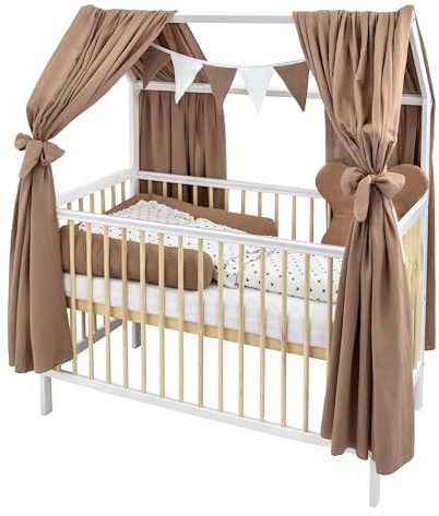 Generisch Baby Delux Hausbett Himmel Betthimmel aus Musselin 2-teilig 160x300 cm 2 Stück für Kinderbett Babybett Hausbett mit Schleife Deko Himmel für Mädchen und Jungen (Braun)