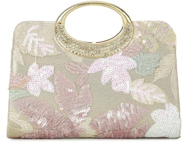 Ynport Crefreak Pochette de soirée brodée avec perles et paillettes - Avec poignée en strass - Pour mariage et fête
