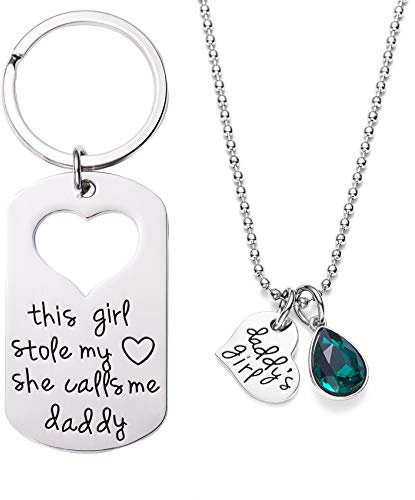 LParkin Schlüsselanhänger This Girl Stole My Heart She Calls Me Daddy, passendes Halsketten-Set, einzigartiges Vatergeschenk, Mädchen-Geburtstags-Halsketten