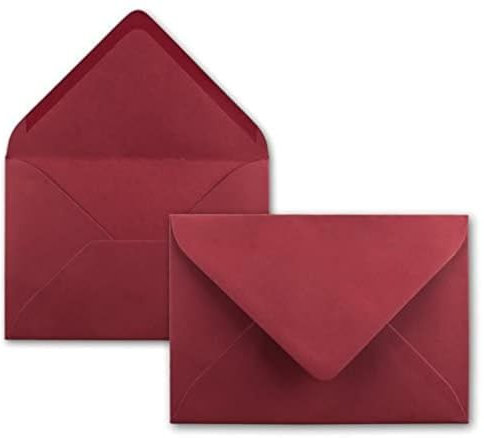 50x kleine Umschläge in Dunkelrot DIN C7 8,1 x 11,4 cm mit Spitzklappe und Nassklebung in 110 g/m² - kleiner blanko Mini-Umschlag