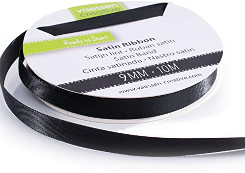 Vaessen Creative Satinband 9mmx10m Schwarz, Schleifenband, Dekoband, Bänder zum Basteln, Stoffbänder für Hochzeit, Taufe Und Geburtstagsgeschenke