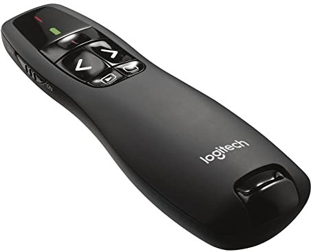 Logitech R400 Presenter, Kabellose 2.4 GHz Verbindung via USB-Empfänger, 15m Reichweite, Roter Laserpointer, - Schwarz (Reacondicionado)