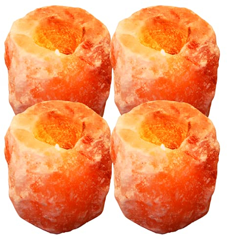 Klass 4 x Set Himalayan Salt Lamp Tea Light Candle Holder,Natural Pink Tea Light Candle Holders, Himalayan Pink Salt Tealight Candle,Tealight Candle Set Aromatherapy Candle for Meditation Accessories