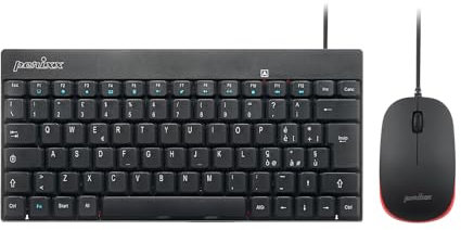 Perixx PERIDUO-212 Kit Mouse e Tastiera Piccola Cablati per Windows, Tasti Scelta Rapida e Multimediali, Layout Italiano QWERTY, Nero