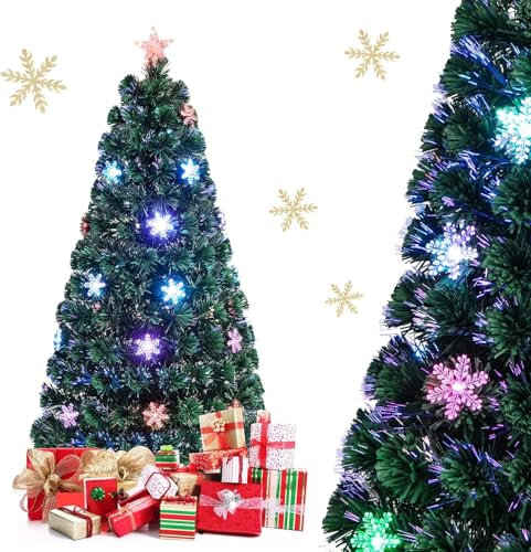 COSTWAY Sapin de Noël Arbre de Noël Artificiel avec Lumières LED et Pied Matériau PVC pour Décoration de Noël 90/120/150/180cm Vert (180CM)