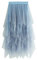 Geagodelia Tüllrock Damen Mädchen Elegant Weich Knielang/Lang Sommerrock Vintage Tütü Rüschen Tüll Rock One Size 36/38/40 F-47737 (Blau)
