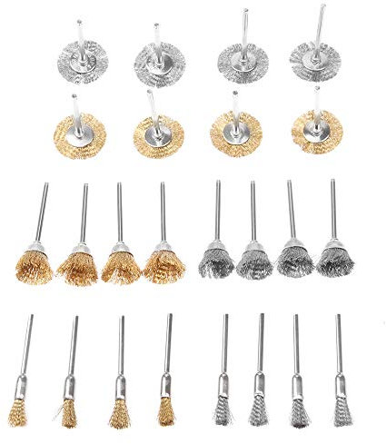 Juego de 24 cepillos de alambre de latón para limpieza de rueda para herramienta rotativa Dremel, 25, 55 mm, 24 unidades