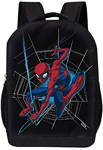 MARVEL COMICS CLASSIC SPIDERMAN BACKPACK - MARVEL BLACK SPIDERMAN 18 INCH AIR MESH PADDED BAG (Spiderman Web)