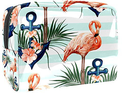 Tragbare Make-up-Tasche mit Reißverschluss, Reise-Kulturbeutel für Frauen, praktische Aufbewahrung, Kosmetiktasche, Anker Flamingo Hibiskus