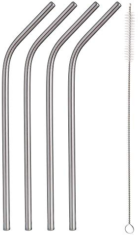 REQUISITE NEEDS 4 x Reusable Colourful Drinking Bent Metal Straw (Silver)