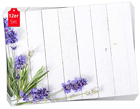 Tischset, Platzset - Lavendel - 12 Stück Made in Germany, 44x32cm aus speziellem Naturpapier in Aufbewahrungsmappe – die besondere Tischdeko für Frühling, Ostern & Blumen