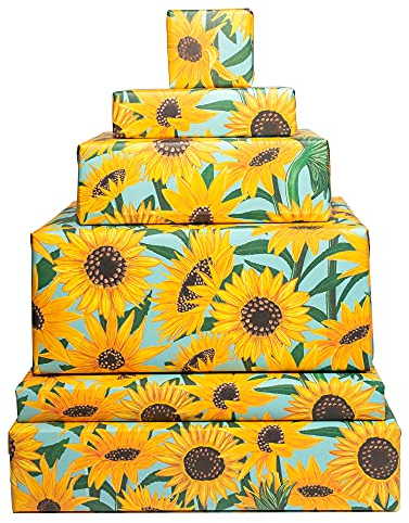 Central 23 - Blumen Geschenkpapier Blatt - Sonnenblumen - Blau und Gelb Geschenkpapier - 6 Blatt - Für Frauen Männer Geburtstage Kinder - Recycelbar