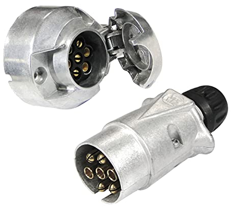 Ryme Automotive Base e Presa 12 V, 7 Pin DIN ISO 1724 Femmina Maschio Metallico Connettori Gancio Rimorchio/Caravana/Carrello Moto