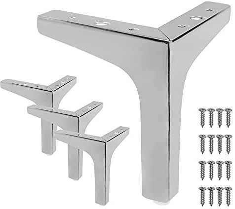 Cjueiom 17cm / 7 Inch Furniture Legs Chrome Sofa Legs Set of 4, Modern Table Legs Metal Triangle Furniture Feet, Sofa Foot Couch Legs Replacement for Cabinet Cupboard Chair Ottoman