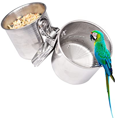 Bol d'alimentation pour Oiseaux en Acier Inoxydable Tasse d'alimentation de Perroquet Cage À Oiseaux d'alimentation Bol avec Pince Gobelet à Nourriture d'oiseaux pour Eau et Nourriture