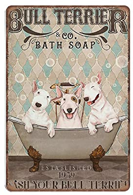 DAIERCY Vintage-Metallschild Bullterrier Badeseife Company Dekoschild, 140 x 200 mm, Metall, Dekorative Zwecke