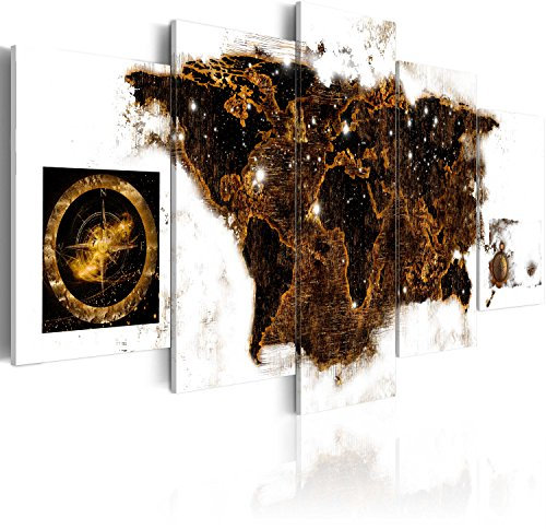 B&D XXL - Akustikbild Weltkarte 5 tlg Bilder Akustikschaum Schallschutz Wand Deko Kunst Akustikpaneele Wandpaneele Schalldämmung Wandbild Schallabsorber Akustikplatten Landkarte World Map Kontinente