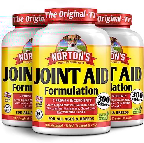 NORTON'S Dog Joint Care Supplements | 900 Tablets | With Green Lipped Mussel, Glucosamine & Chondroitin, Hyaluronic Acid, Manganese and Vitamins for dog joint care. Aids stiff joints.