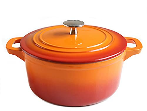 GRFIT Stockpot Dutch Oven Gradient Orange Enamel Cast Iron Pot Saucepan Cooking Pot Enamel Coating (Orange) Kitchen Cookware