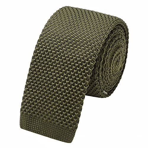 WANYING Herren 5.7cm 2.25 Schmale Krawatte Strickkrawatte Gestrickte Narrow Krawatte Knit Tie Retro Vintage Casual Büro Basic - Einfarbig Armee Grün