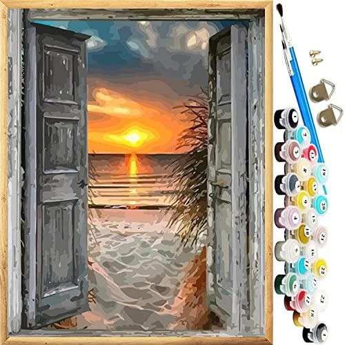 JanFebMar Peinture par Numéro, Kits de Peinture à l'Huile avec 24 Peintures Acryliques et 3 Pinceaux pour Adulte et Enfant, 40 x 50 cm DIY Paint by Numbers sur Toile Sans Cadre
