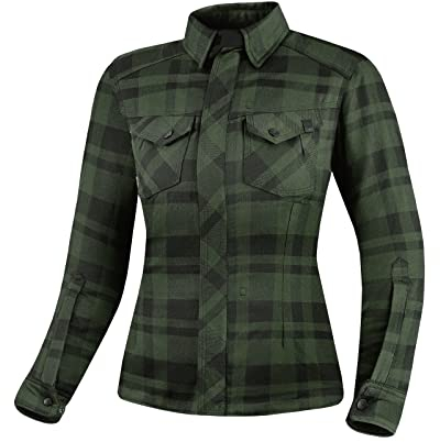 SHIMA RENEGADE LADY 2 Motorrad Hemd Damen - Verschleißfest Baumwolle Karierte Motorradjacke Damen mit CE Protektoren, FiberQL - Aramid und Kühlungsschicht, Reißverschluss (Grün, L)