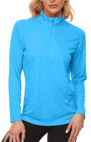 FANGJIN Damen Surf Shirt Sonnenhemden Atmungsaktives Tops Schutzanzug Hemd Leichte Laufkleidung Weicher Pullover T-Shirt Sportoberteile Eisblau Running/Hiking/Yago Outfit Shirt XXL