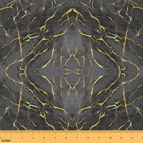 Schwarzer Marmorstoff Meterware Goldmetallischer Marmor Polsterstoff Schwarz Goldener Abstrakter Kunst Dekostoff Moderner Marmor Drinnen Draußen Stoff für Polsterung Wohnakzente 184 x 150 (HxB)