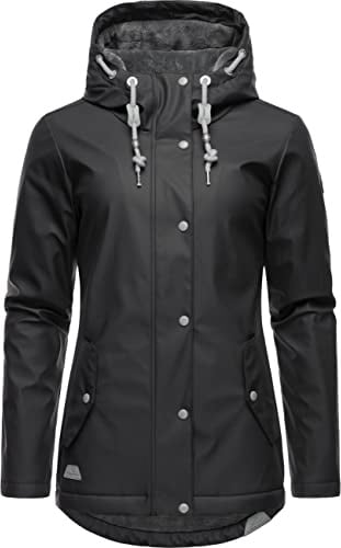Ragwear Damen Regenjacke Marge wasserdicht warm gefüttert mit Kapuze | Länge: po-bedeckend | Wärmegrad 2 von 3 – warm gefüttert | 4.000 mm Wassersäule | fleecegefütterte Kapuze