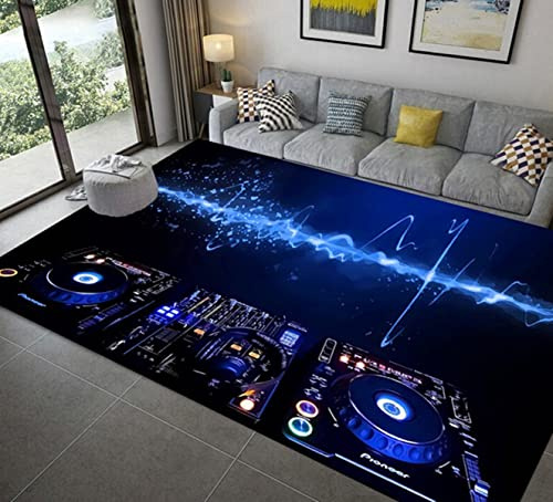 Moderne Wohnzimmer Schlafzimmer Küche Teppich Kreative DJ Musik Muster Bodenmatte Schwarz Blau CD Musik Teppich Männer Schlafzimmer Teppich Spiel Matte Läufer Yoga Matte (Farbe 5,100x150 cm)