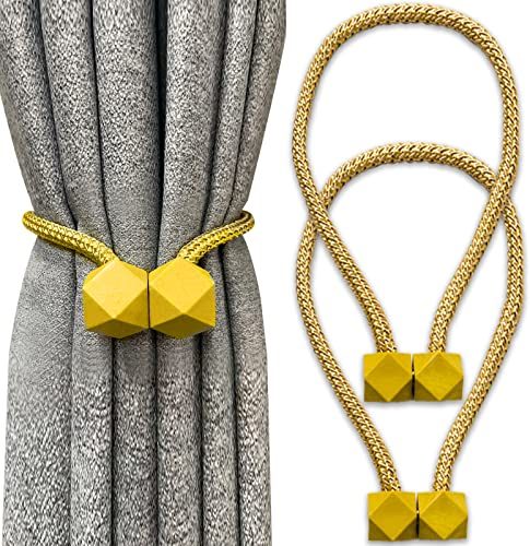 Yatinkim 2 Stück Vorhang Raffhalter Magnetische Gardinenhalter Seil Mit Magneten Fenster Zubehör Dekorativer Moderne Schlafzimmer Hotel Goldgelb