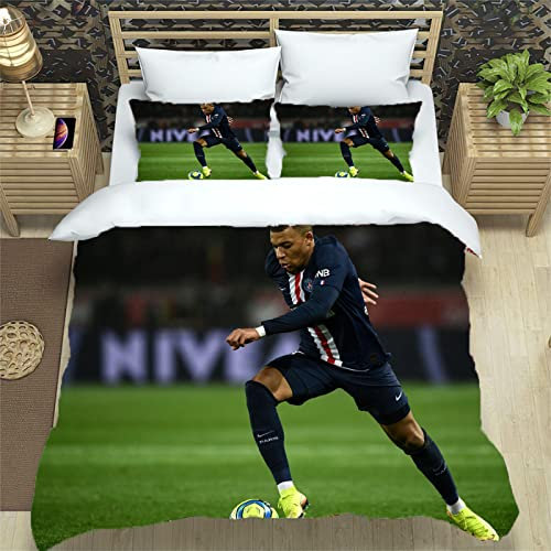 ALJODI Bettbezug Kylian mbappé, Bettwäsche-Set, Einzelbett, geeignet für Kinderzimmer und Jugendliche (A3, 135 x 200 cm + 50 x 75 cm)