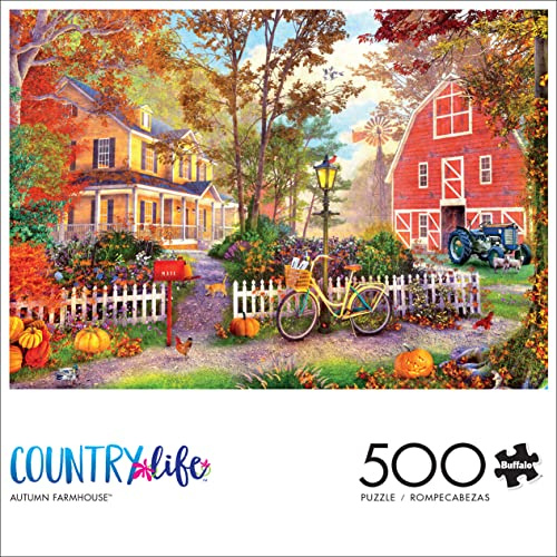 Buffalo Games - Country Life - Autumn Farmhouse - 500 Piece Jigsaw Puzzle | Art by Dominic Davison, Made in USA, Recycled Puzzle Board, Includes Poster, Finished Size 21 x 15 in,Frameable Art, Giftable