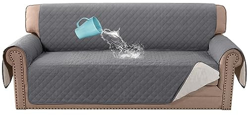 BellaHills 100 % wasserdichte Sofabezüge, 4-Sitzer, übergroße Sofabezüge, rutschfester Sofabezug mit elastischen Bändern, waschbarer Möbelschutz für Kinder (XL-Sofa 198,1 cm, Grau)