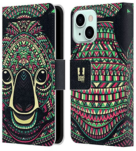 Head Case Designs Koala Caras Animales Aztecas 2 Carcasa de Cuero Tipo Libro Compatible con Apple iPhone 13 Mini
